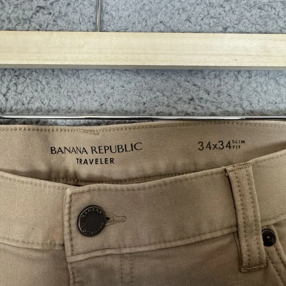 Banana Republic Pants Mens 34x32 Beige‎ Slim Fit Traveler Chino Straight Leg